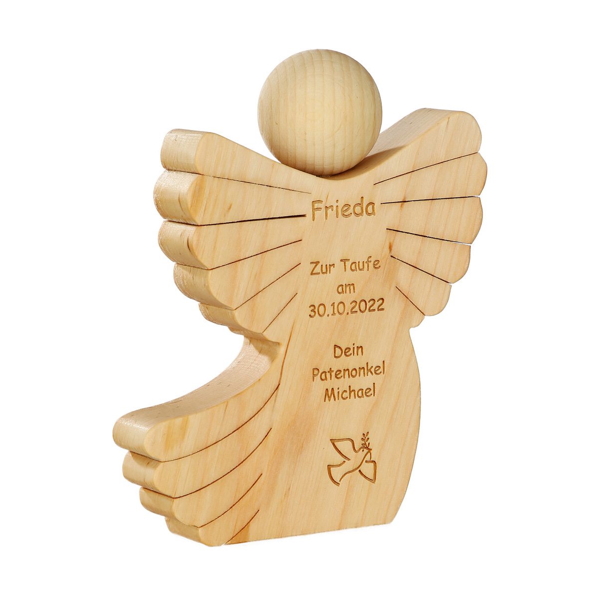 Holz-Engel mit Gravur | Engel aus Holz gravieren lassen